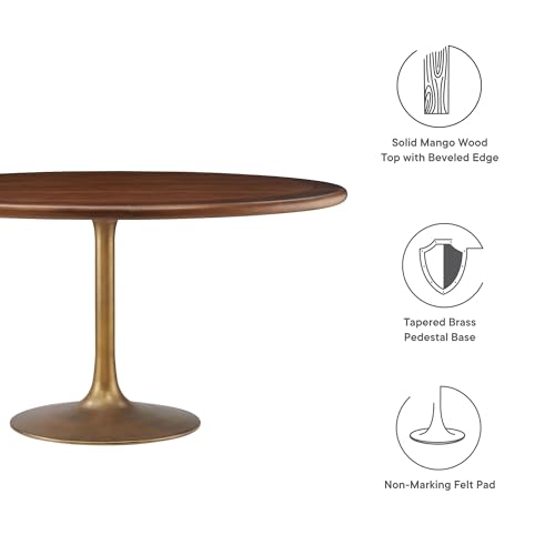 Lippa 60Inch Round Dining Table Pedestal Base Solid Wood Walnut Finish Modern Kitchen Room Entertaining Home Furniture Quality Stylish Elegant Durable Refined