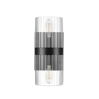 65000050 2-Light Wall Sconce, Matte Black, Ribbed Glass Shade, E12 Base Sockets, Lights for Living Room, Home Decor, Lighting, Mounted Bedside Lamp