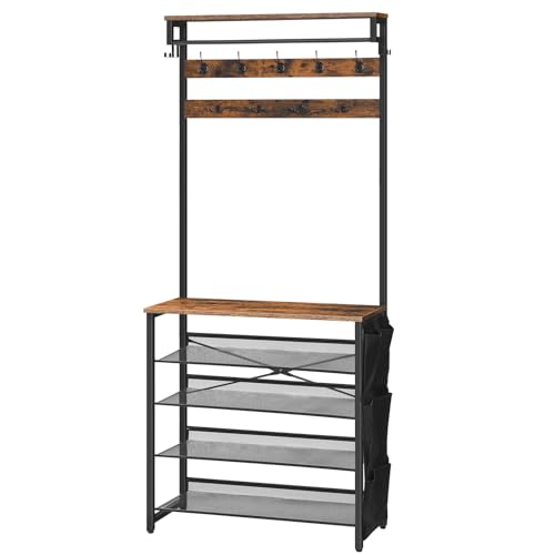Hall Tree with Bench, Entryway Coat Rack with Shoe Rack, Shoe and Coat Rack, view 2