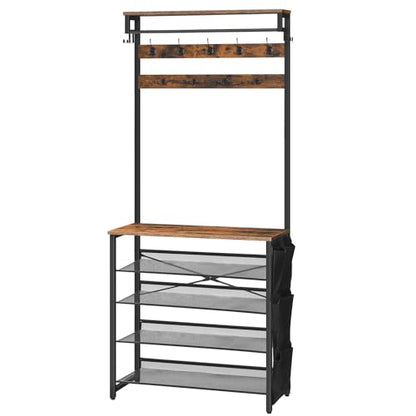 Hall Tree with Bench, Entryway Coat Rack with Shoe Rack, Shoe and Coat Rack, view 2