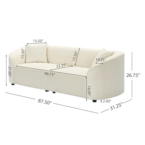 87" Large Couch, Comfy Upholstered Loveseat with Extra Deep Seats, Velvet Sofa for Living Room Apartment Office, Beige