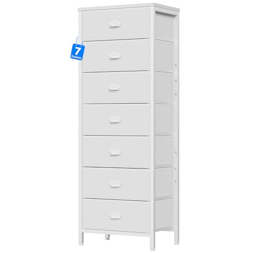 White Tall Dresser for Bedroom, Chest of Drawer with Fabric Drawer, view 2