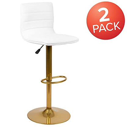 Vinyl Swivel Adjustable Bar Stool with Back, White, 2-Pack