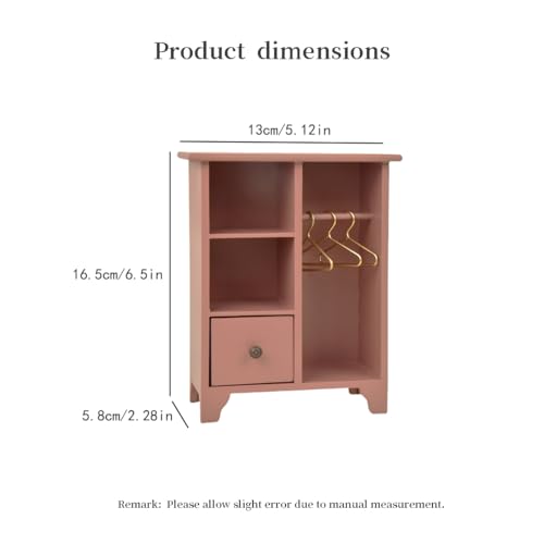 Funy Mini House 1/12 Scale Wood Dollhouse Furniture Wardrobe - Miniature Bedroom Furniture Closet with 3 Hangers Sliding Drawer for BJD/OB11 Birthday Holiday for 3+ Year Old (Pink)