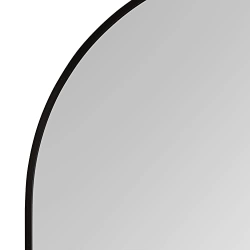 Zayda Modern Round Arch Framed Statement Wall Mirror, 32 x 36, Black, Metal Minimalist Farmhouse Arched Wall Mirror with Smooth Curves