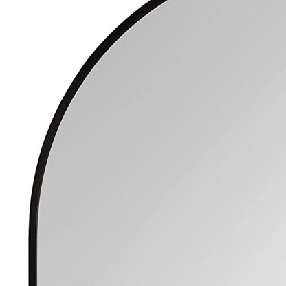Zayda Modern Round Arch Framed Statement Wall Mirror, 32 x 36, Black, Metal Minimalist Farmhouse Arched Wall Mirror with Smooth Curves