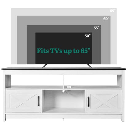59 Inch TV Stand with Power Outlets for 65" TVs, Black/White, view 7