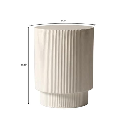 Modern Side Table Round Fiberstone Top Accent End Table for Home, Outdoor Patio, Living Room Sofa, Weather-Resistant, Eden Series in White