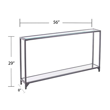 Bergen Narrow Console Table - Silver - Transitional Design, Metal and Glass - Ideal for Entryway, Living Room (CM3656)