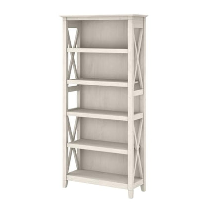 Tall 5 Shelf Bookcase for Living Room or Home Office, Large Bookshelf, Modern Farmhouse Style, Key West Collection, Linen White Oak