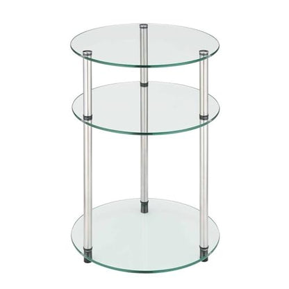 Designs2Go Classic Glass 3-Tier Round End Table 15.75" - Modern Contemporary Side Table with Storage Shelves for Living Room, Bathroom, Bedroom, Office, Den, Glass