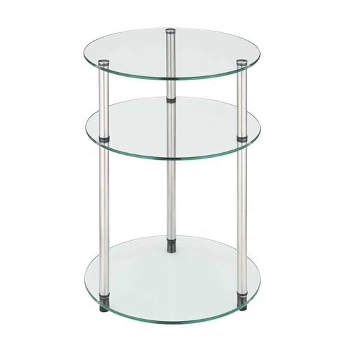 Designs2Go Classic Glass 3-Tier Round End Table 15.75" - Modern Contemporary Side Table with Storage Shelves for Living Room, Bathroom, Bedroom, Office, Den, Glass