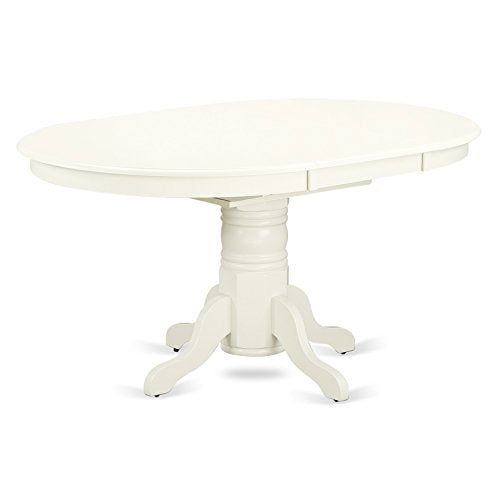AVEL7-LWH-07 7 Piece Modern Dining Table Set Consist of an Oval Wooden Table with Butterfly Leaf and 6 Gray Linen Fabric Parsons Dining Chairs, 42x60 Inch, Linen White