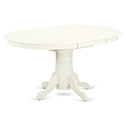 AVEL7-LWH-07 7 Piece Modern Dining Table Set Consist of an Oval Wooden Table with Butterfly Leaf and 6 Gray Linen Fabric Parsons Dining Chairs, 42x60 Inch, Linen White