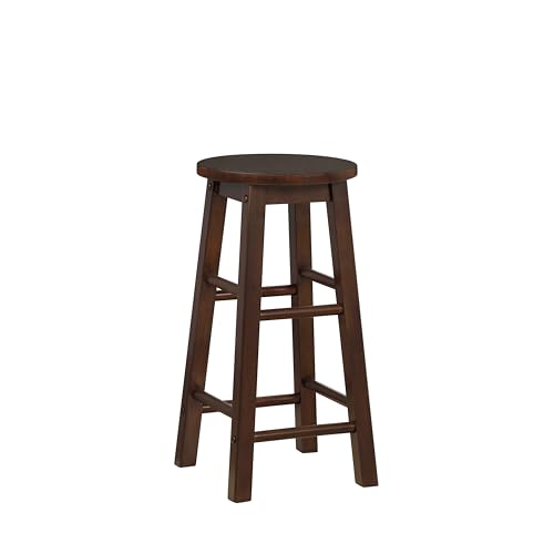 Zeke Walnut Solid Wood Backless Round Counter Stool with 24 Inch Seat Height