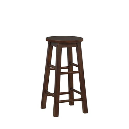 Zeke Walnut Solid Wood Backless Round Counter Stool with 24 Inch Seat Height