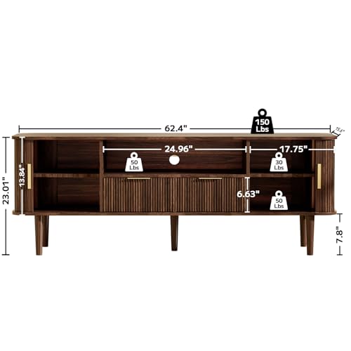 62" Mid Century Modern Fluted TV Stand, Tambour Doors, view 3