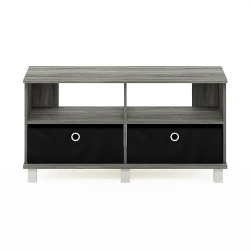 Andrey Entertainment Center with Bin Drawers, French Oak Grey/Black