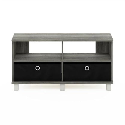 Andrey Entertainment Center with Bin Drawers, French Oak Grey/Black