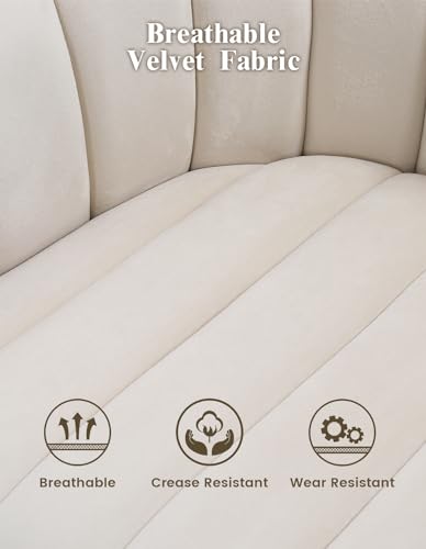 Swivel Accent Chair with Armrest, Mid Century 360 Degree Swivel Barrel Chair Overstuffed Tufted Velvet, Ideal for Living Room, Bedroom, Reading Room, Beige