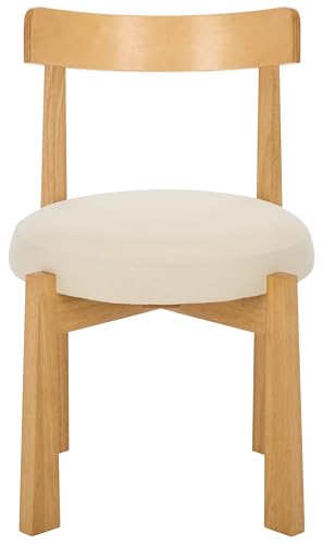 SAFAVIEH Furniture - Anselm Dining Chair Set of 2 - White & Light Blonde Solid Wood - Modern Upholstered Chair - Fully Assembled - Ideal for Dining Room, Kitchen, 19" Seat Height (DCH8810C-SET2)