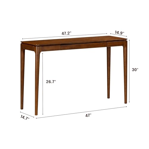 Mingle 47-Inch Console Table, Modern Solid Wood Entryway Table with Hidden Drawer, Waterproof & Heat Resistant, Narrow Table for Hallway, Living Room & Foyer, Dark Walnut
