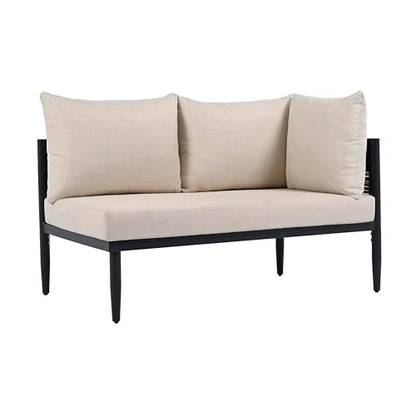 SAFAVIEH Outdoor Patio Furniture Collection - Harrison 3-Piece Corner Sofa Set with Table, Black & Taupe, Modern Sectional Design (PAT7744A)