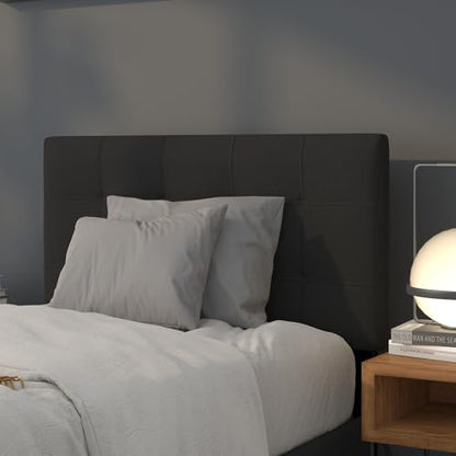 Bedford Box Stitch Tufted Upholstered Twin Size Headboard in Black Fabric