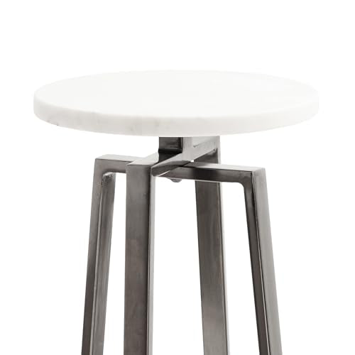 Zia Modern Marble Round Drink Table; 9 x 9 x 23; White and Gray Gunmetal; Decorative Pedestal Table for Living Room Display and Storage