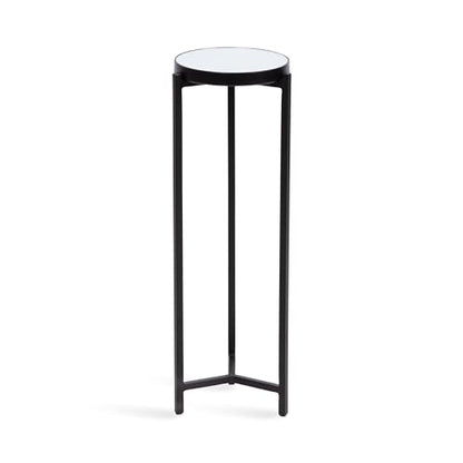 Aguilar Modern Mirrored Round Drink Table; 9 x 9 x 23; Black; Metal Accent Table with Mirrored Tabletop and for Use as Small Plant Stand