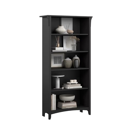 Salinas 5 Shelf Bookcase in Vintage Black, Tall Bookshelf, Large Book Shelf for Living Room, Home Office, or Entryway