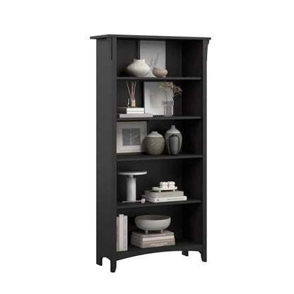 Salinas 5 Shelf Bookcase in Vintage Black, Tall Bookshelf, Large Book Shelf for Living Room, Home Office, or Entryway