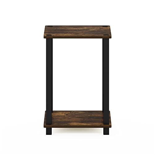 Simplistic 1-Tier End Side Night Stand/Bedside Table with Plastic Poles, Amber Pine/Black