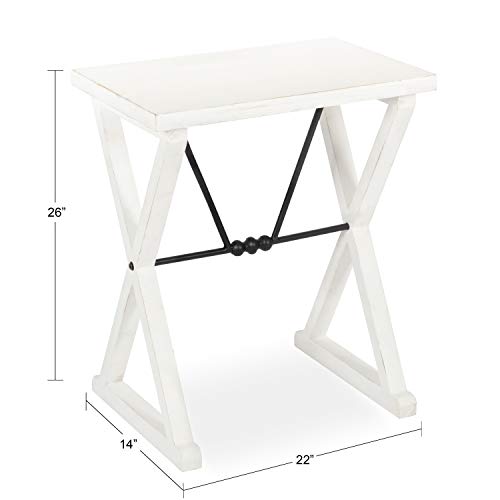 Travere Rustic Side Table, 22 x 14 x 26, White, Farmhouse End Table for Display and Storage
