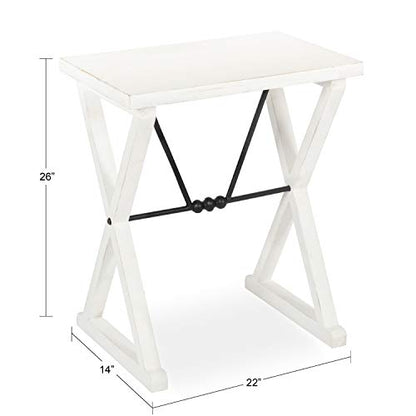 Travere Rustic Side Table, 22 x 14 x 26, White, Farmhouse End Table for Display and Storage