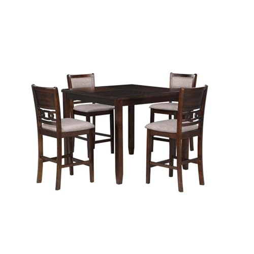 New Classic Furniture Gia Wood and Polyester Fabric 48" Counter Dining Room Table Set for 4 - Brown Cherry