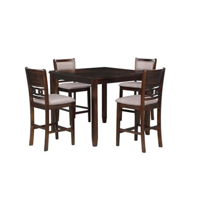 New Classic Furniture Gia Wood and Polyester Fabric 48" Counter Dining Room Table Set for 4 - Brown Cherry