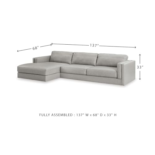 Signature Design by Ashley Amiata Sectional Couch, Sag-Resistant Platform Foundation, Combination of Leather and Faux Leather for Living Rooms, 137-Inch L-Shaped Sofa with Chaise, Glacier Gray