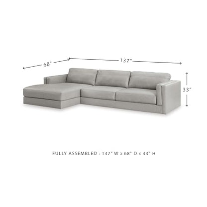 Signature Design by Ashley Amiata Sectional Couch, Sag-Resistant Platform Foundation, Combination of Leather and Faux Leather for Living Rooms, 137-Inch L-Shaped Sofa with Chaise, Glacier Gray