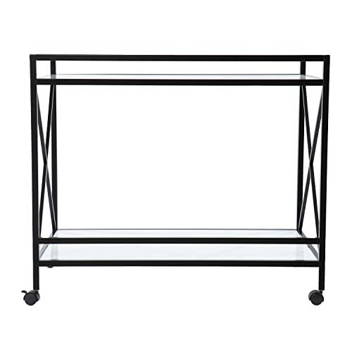 Maxton Bar Cart - Transitional Design, Black Iron and Wood - Ideal for Living Room, Home Bar (HZ1221440)