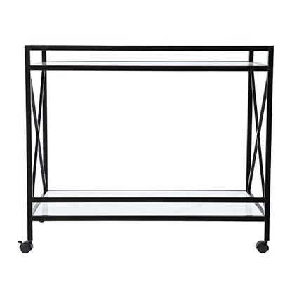 Maxton Bar Cart - Transitional Design, Black Iron and Wood - Ideal for Living Room, Home Bar (HZ1221440)