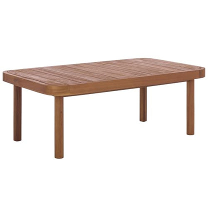 SAFAVIEH Outdoor Patio Furniture Collection - Sabrina Teak Brown & Cream Bench and Table Set, Solid Wood with Rope Detailing, Modern Coastal Style (PAT6810A)