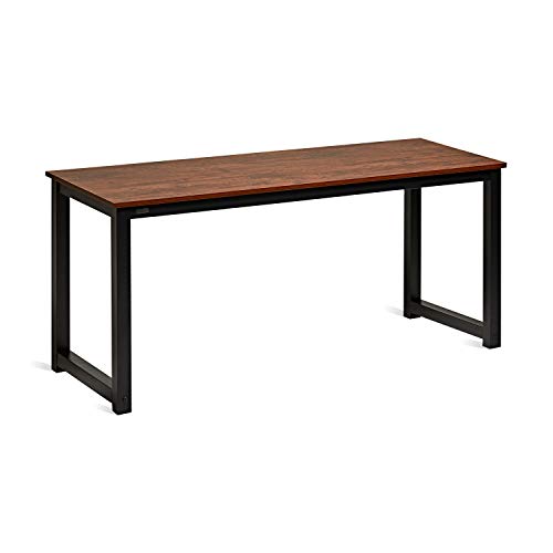 63 Inch Computer Desk, Home & Office PC Laptop Study Writing Table Workstation with Leg Bars, Modern Simple Industrial Style, Rustic Brown