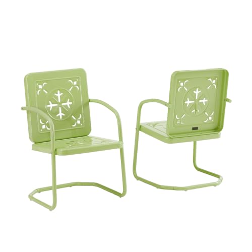 Azalea 2-Piece Outdoor Chair Set, Vintage Retro Metal Patio Chairs for Dining, Porch, Deck, Key Lime Gloss