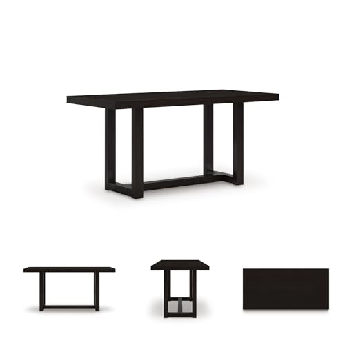 Signature Design by Ashley Neymorton Modern Counter Height Dining Table with Trestle Base, Thick Top Profile, Mango Veneer, Dark Brown Finish, Seats 4