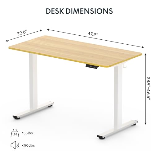 FLEXISPOT EN1 One-Piece Standing Desk 48 x 24 Inches Height Adjustable Electric Sit Stand Up Desk for Home Office (White Frame + Maple Desktop)