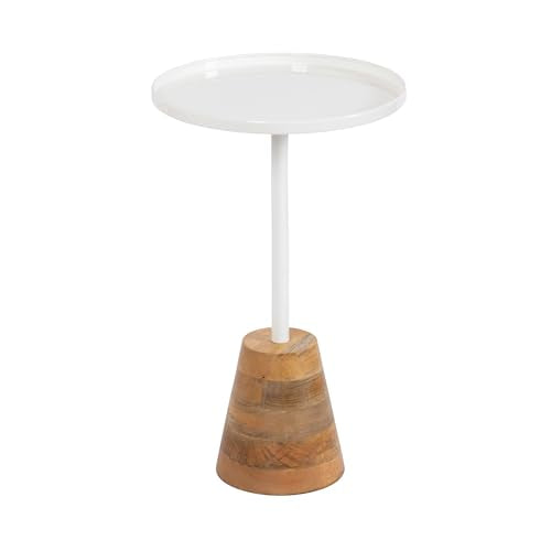 Tira Scandinavian Round Side Table, 14 x 24, White and Natural Wood, Modern Circle End Table for Use as Bedroom Nightstand or Living Room Pedestal Table