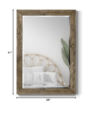 Rectangular Dark Room Walnut Wooden Framed Body Mirror Decor Farmhouse Wall Mounted Horizontal Decorative Mirror for Bedroom Living Room Bathroom - 41"x29" LT07