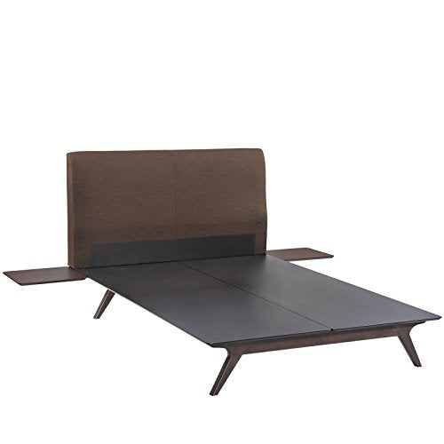 Tracy Mid-Century Modern Wood Platform Queen Bed with Two Nightstands in Cappuccino Brown