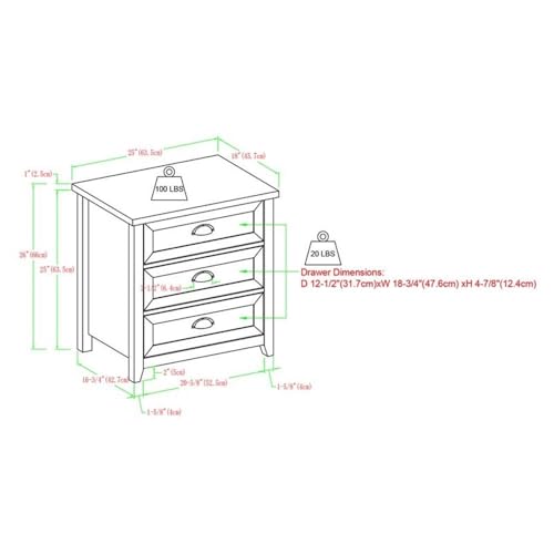 Hazel 2-Piece Modern Farmhouse 3 Drawer Framed Nightstand with Half-Moon Handles Set of 2 Grey Wash
